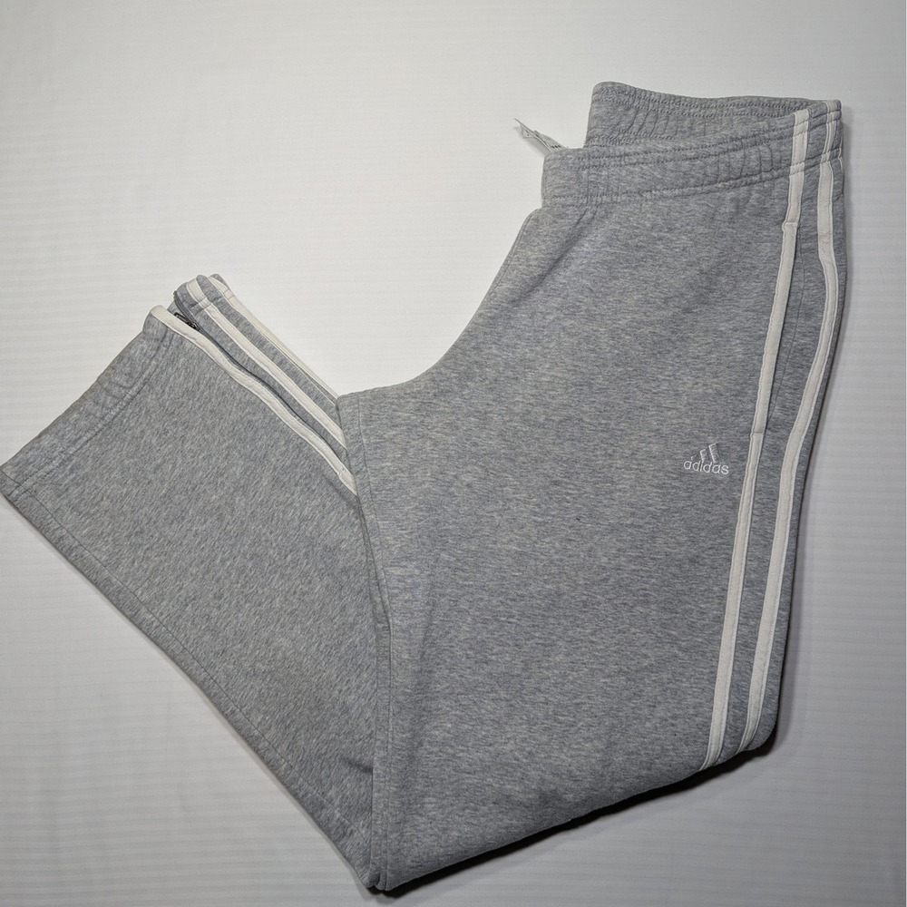 Adidas Men M 3-Stripe Fleece Track Pants Grey Sweatpants‎ Ankle Zip Medium